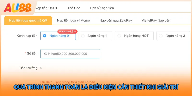 Quá trình thanh toán là điều kiện cần thiết khi giải trí 